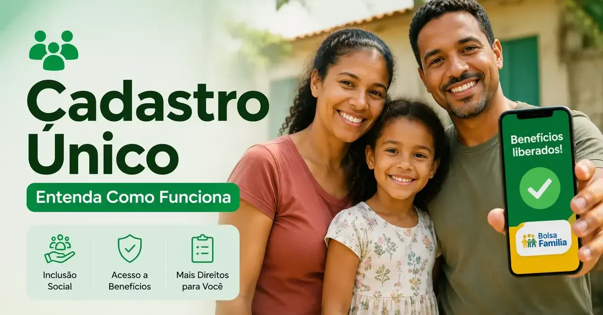 Família brasileira acessando benefícios sociais do Cadastro Único pelo celular